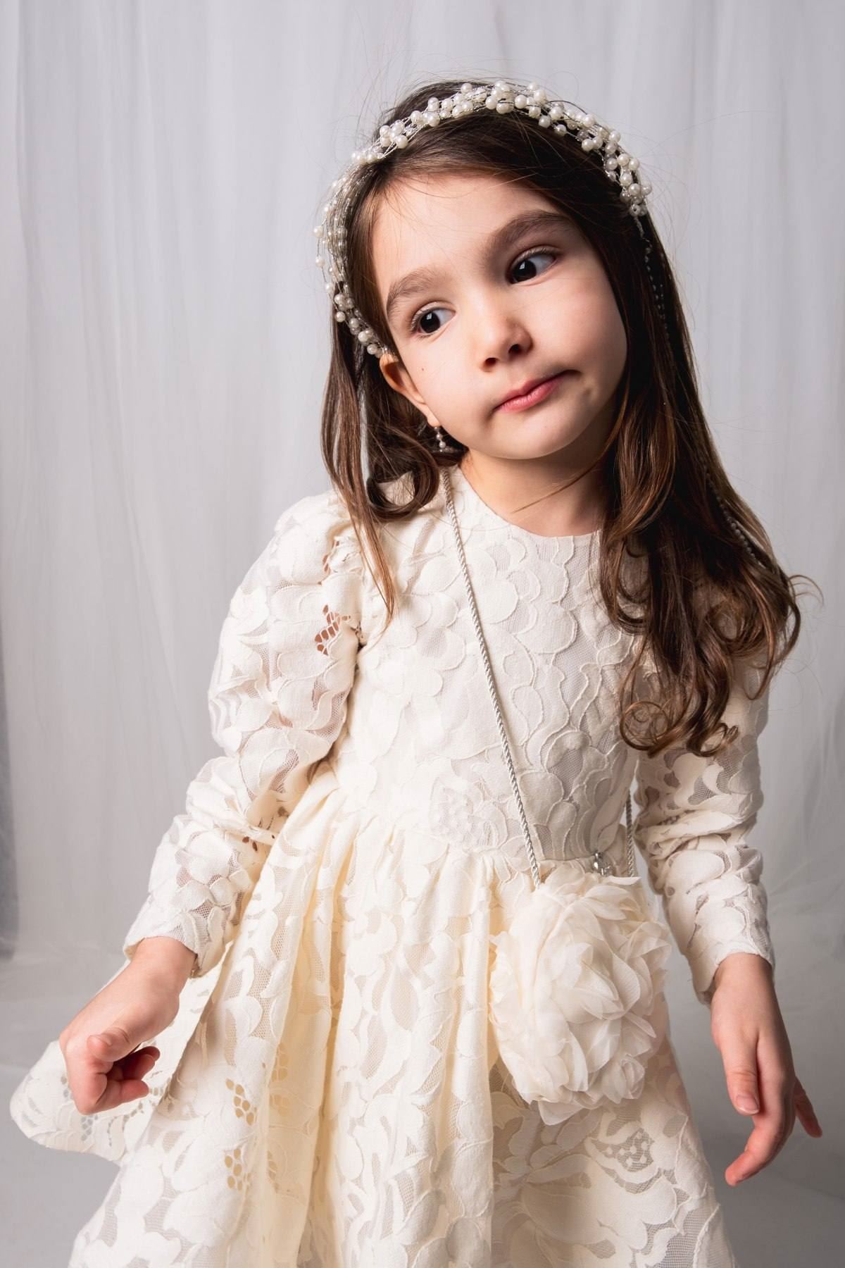 2-5 Yaş Baby Doll Kız Çocuk Elbise-Ekru