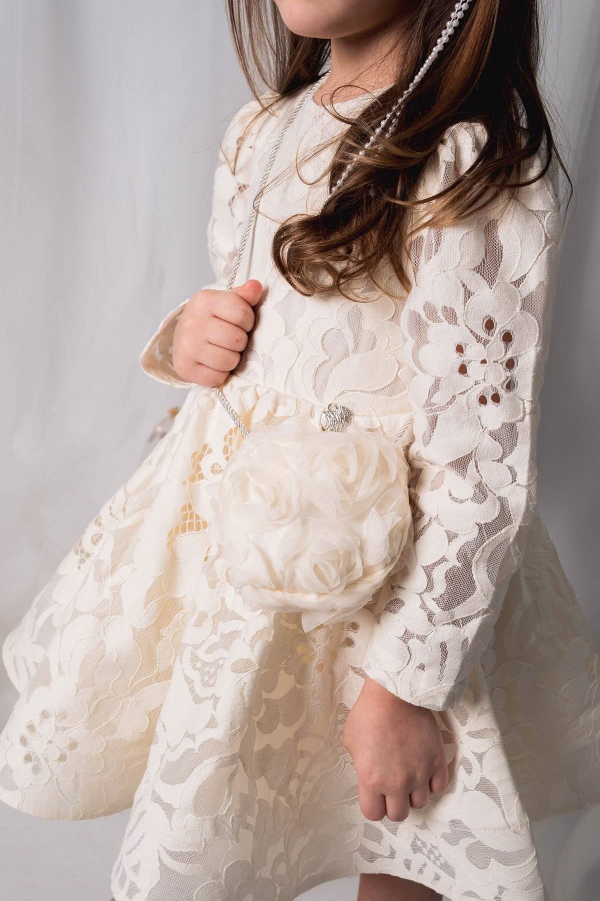 2-5 Yaş Baby Doll Kız Çocuk Elbise-Ekru