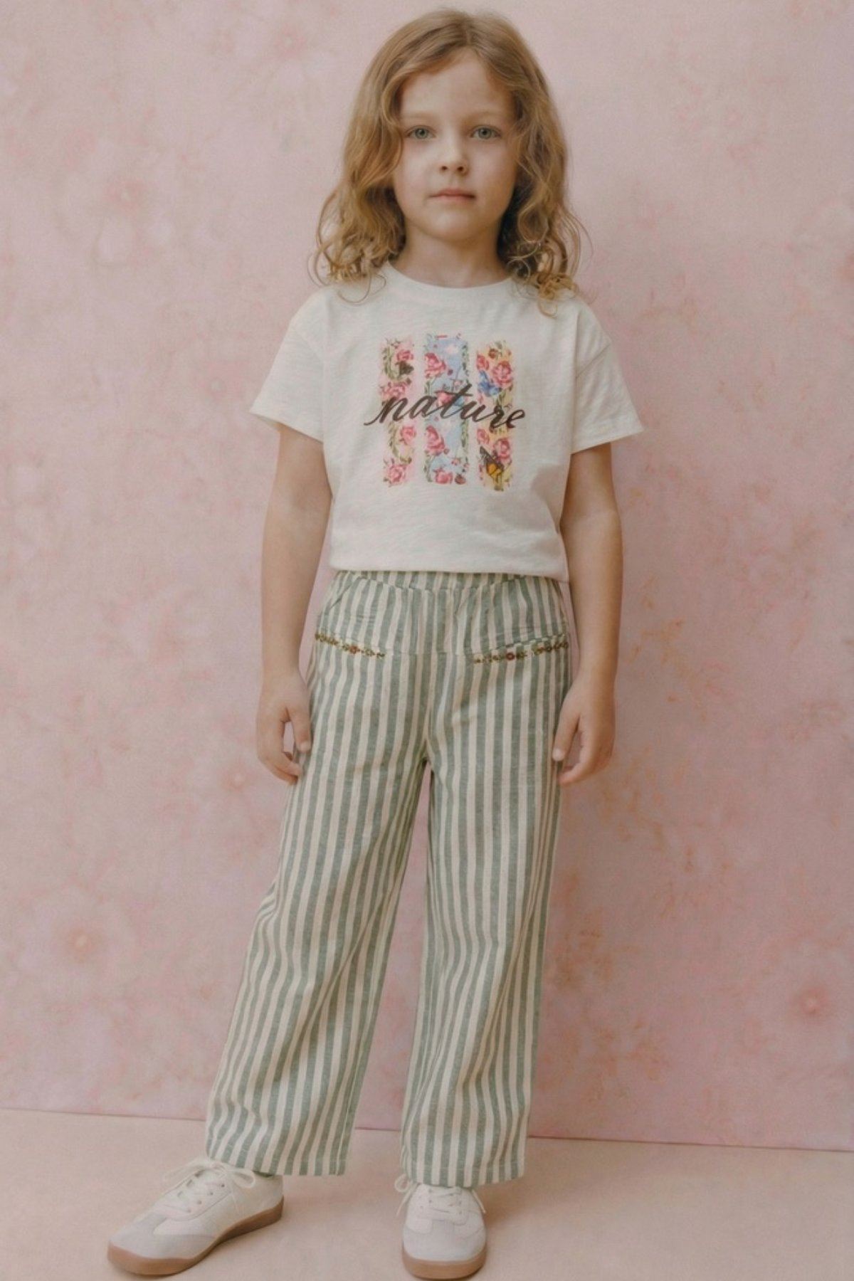 4-8 Yaş Garden Nature Kız Çocuk Takım-Ekru