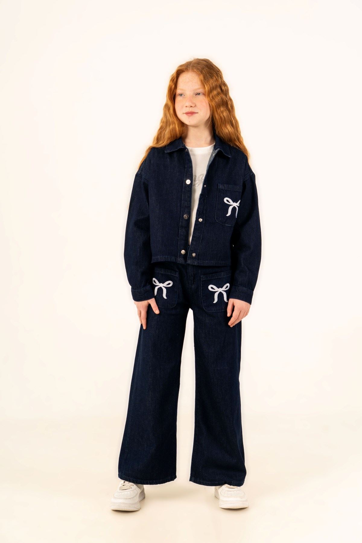 4-14 Yaş Bloom Ribbon Kız Çocuk Takım-İndigo