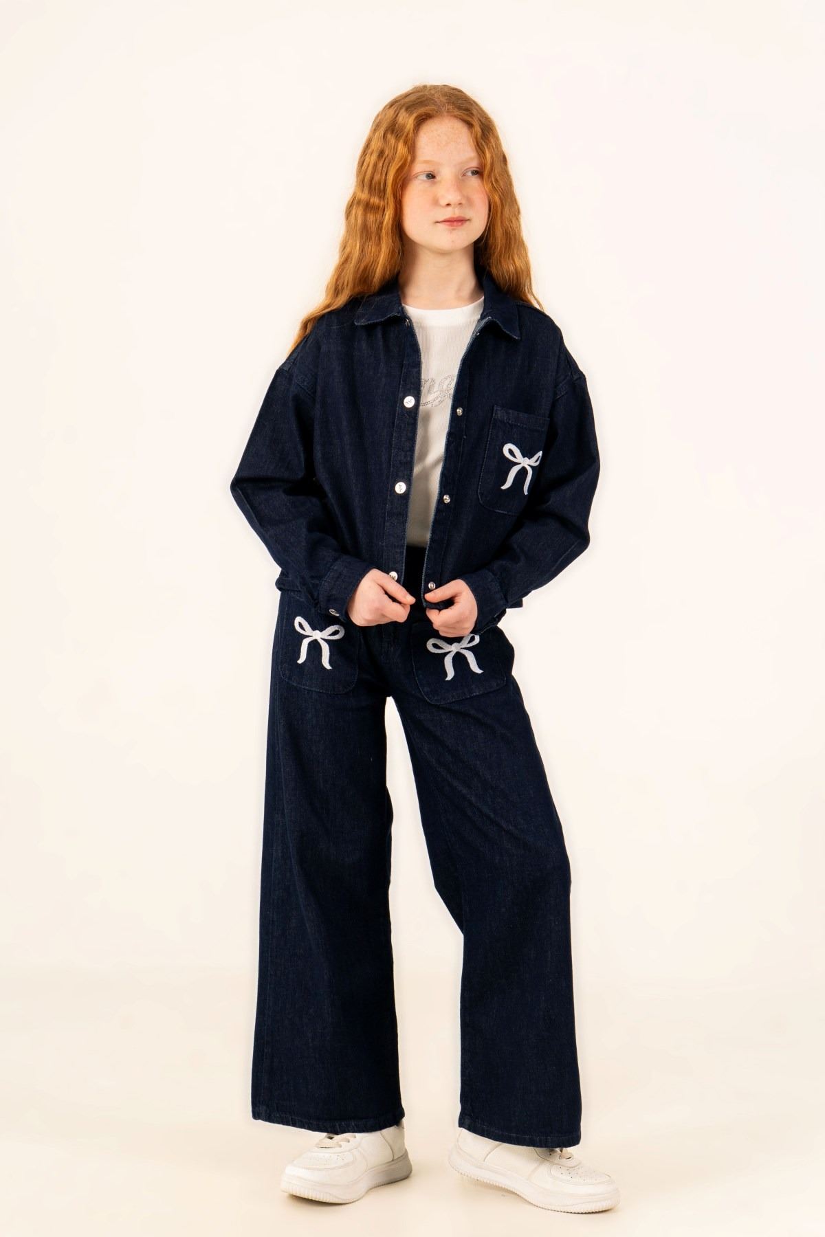 4-14 Yaş Bloom Ribbon Kız Çocuk Takım-İndigo