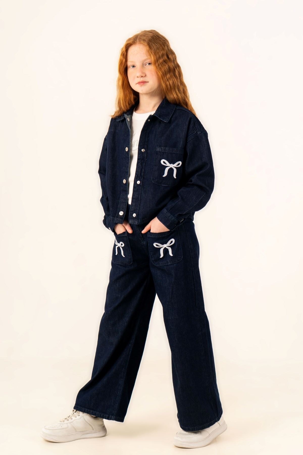 4-14 Yaş Bloom Ribbon Kız Çocuk Takım-İndigo