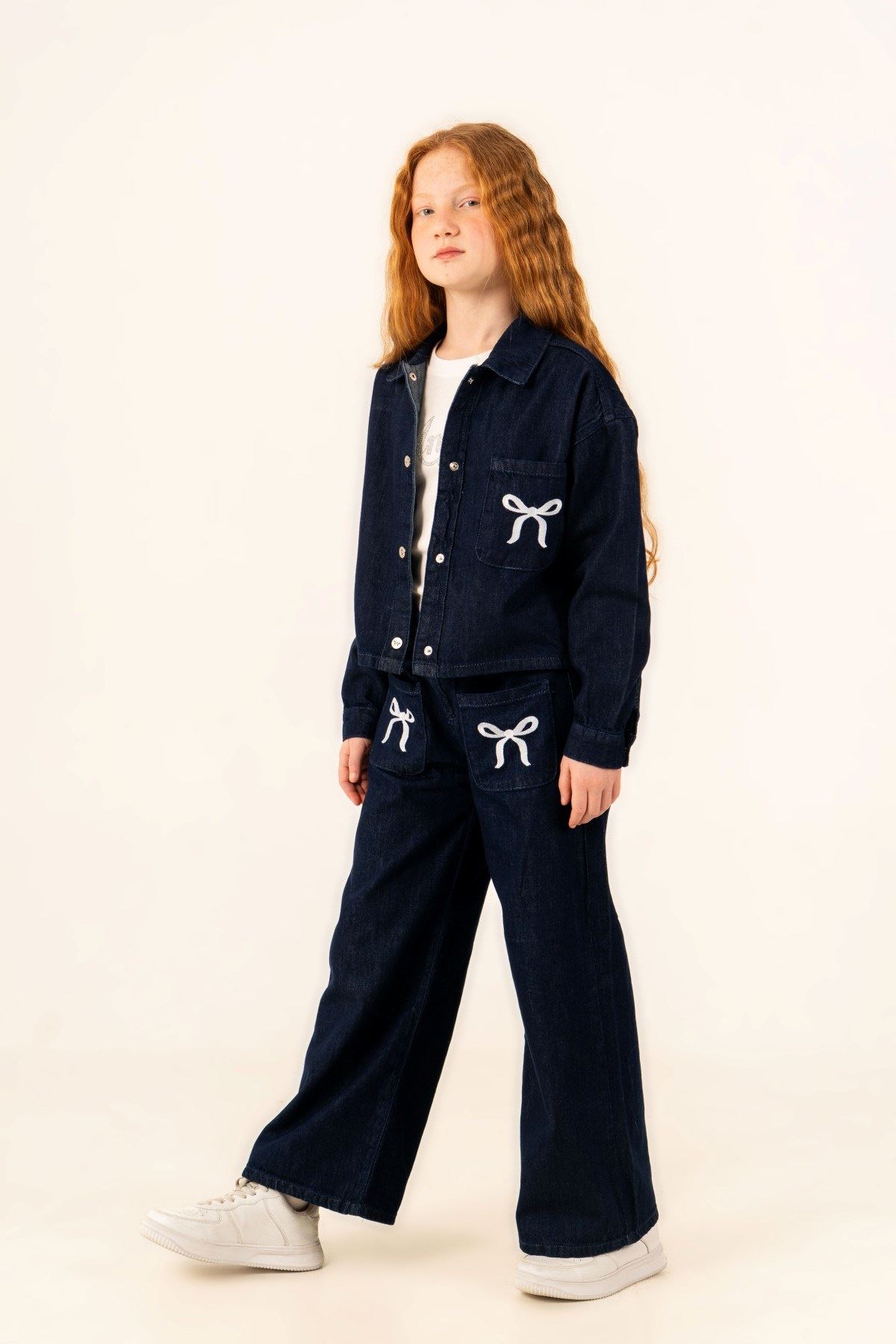 4-14 Yaş Bloom Ribbon Kız Çocuk Takım-İndigo