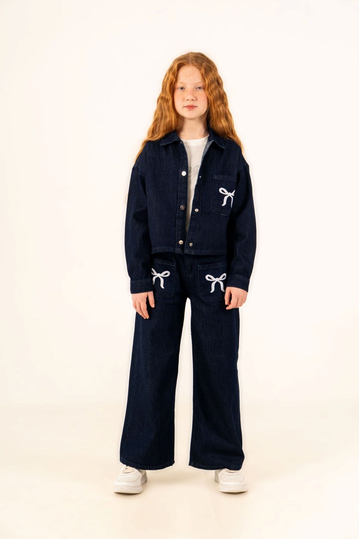 4-14 Yaş Bloom Ribbon Kız Çocuk Takım-İndigo