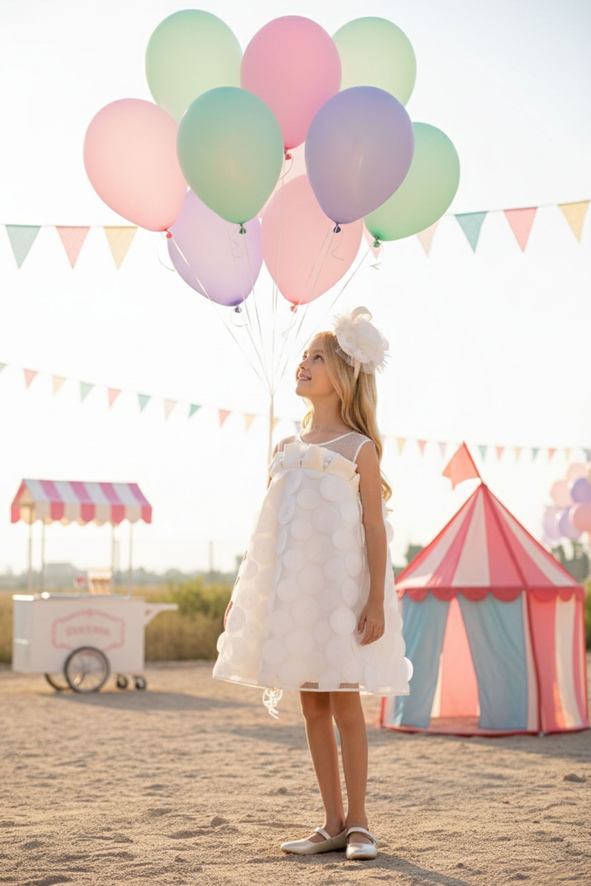 3-7 Yaş Guetase Drees Kız Çocuk Elbise-Ekru