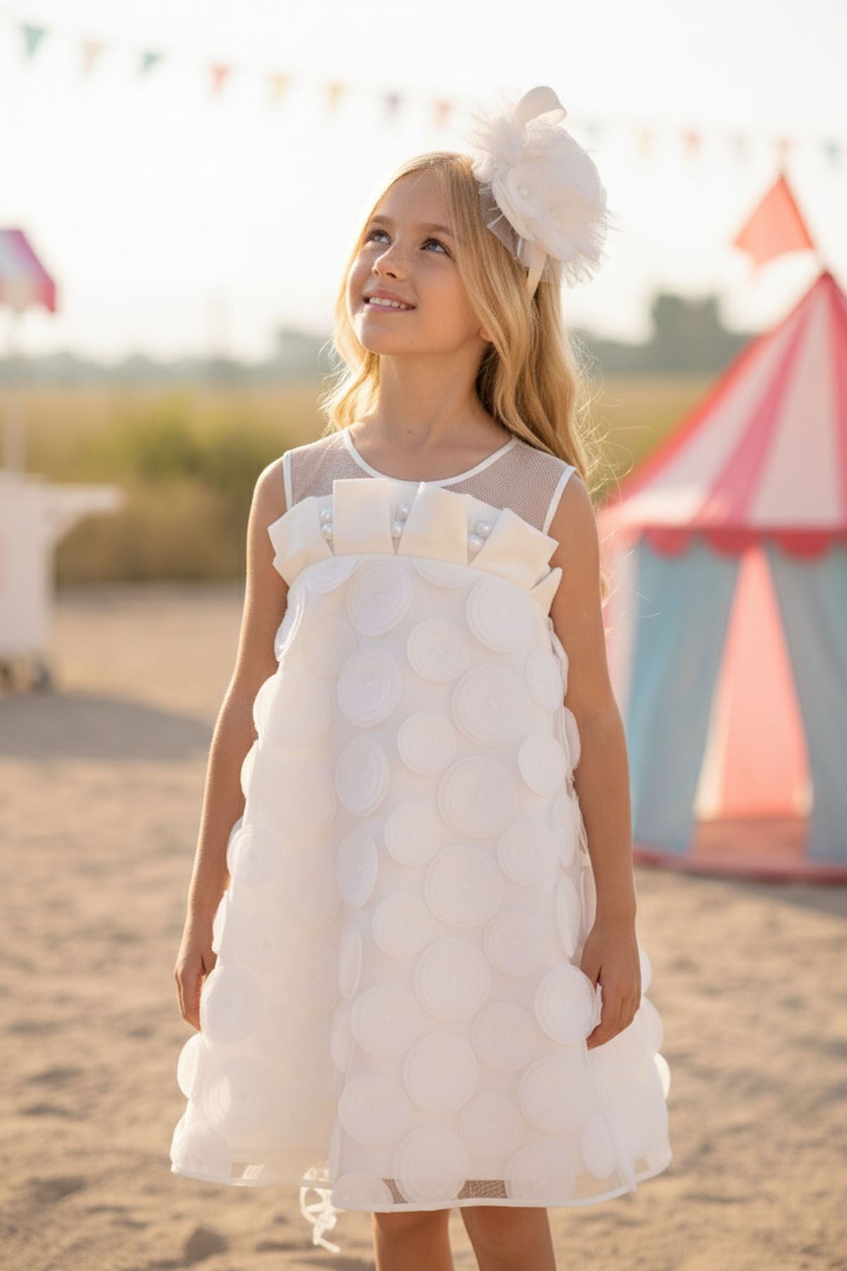 3-7 Yaş Guetase Drees Kız Çocuk Elbise-Ekru