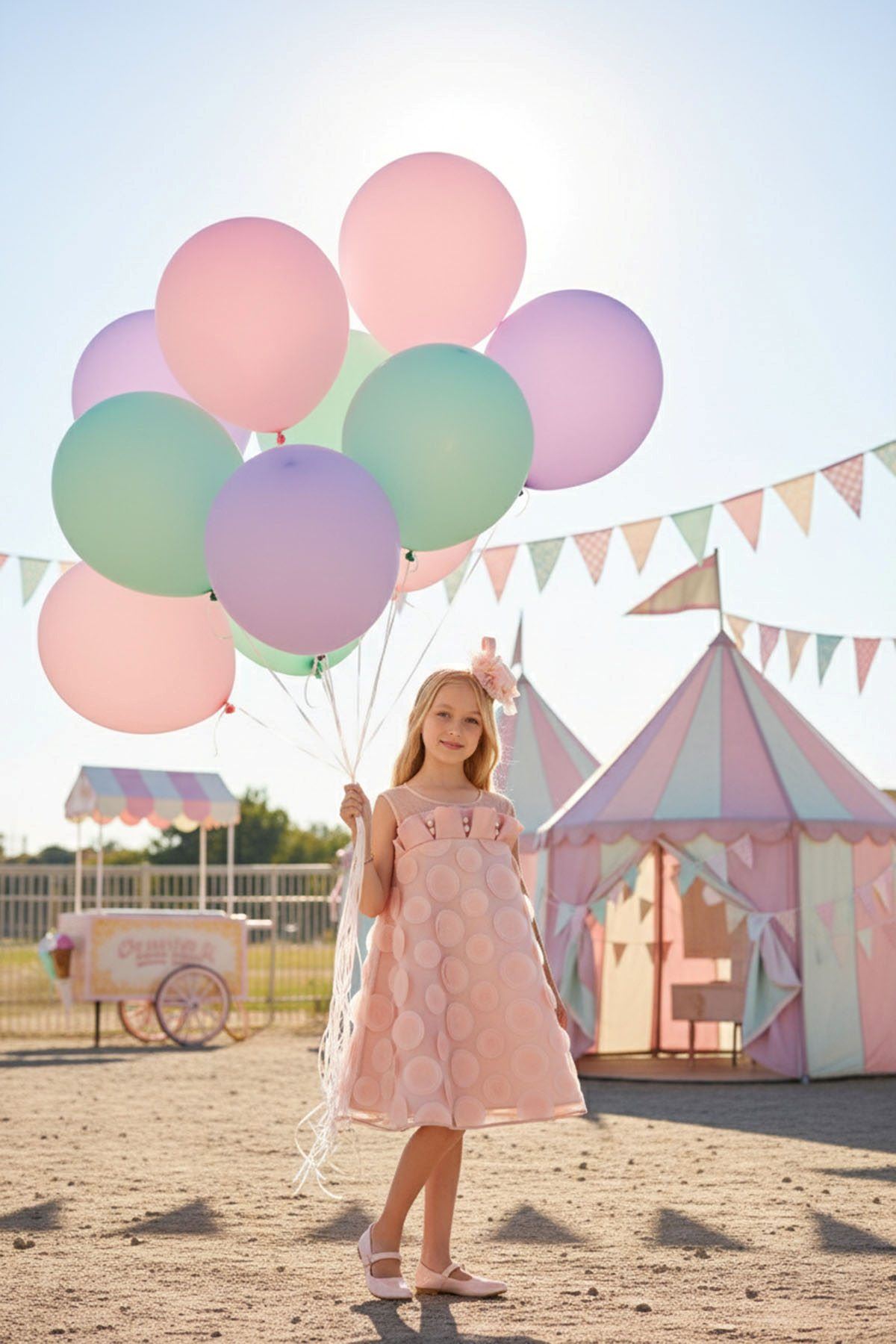 3-7 Yaş Guetase Drees Kız Çocuk Elbise-Pudra