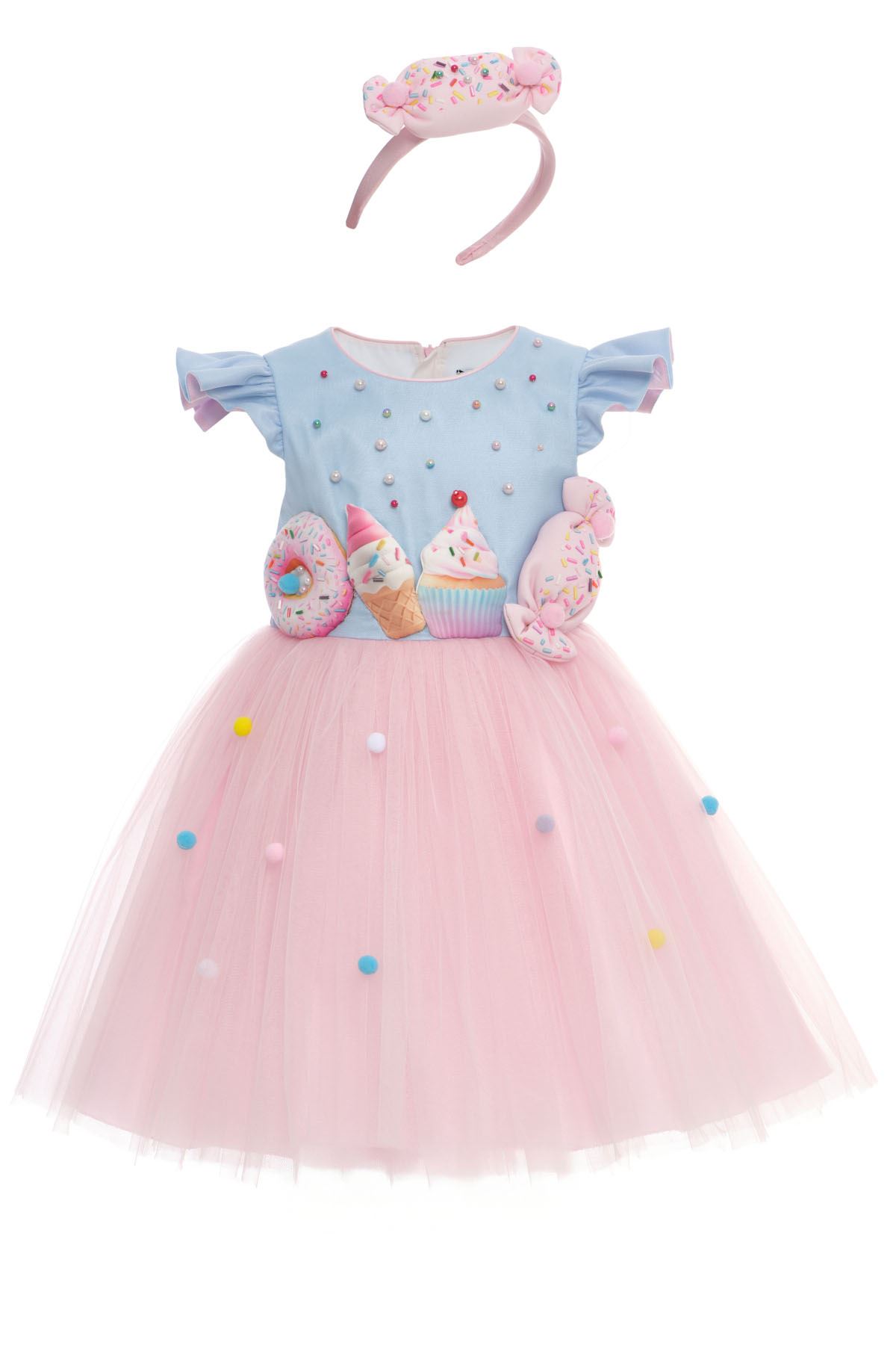 3-7 Yaş Pink Sugar Cream Kız Çocuk Elbise-Pembe