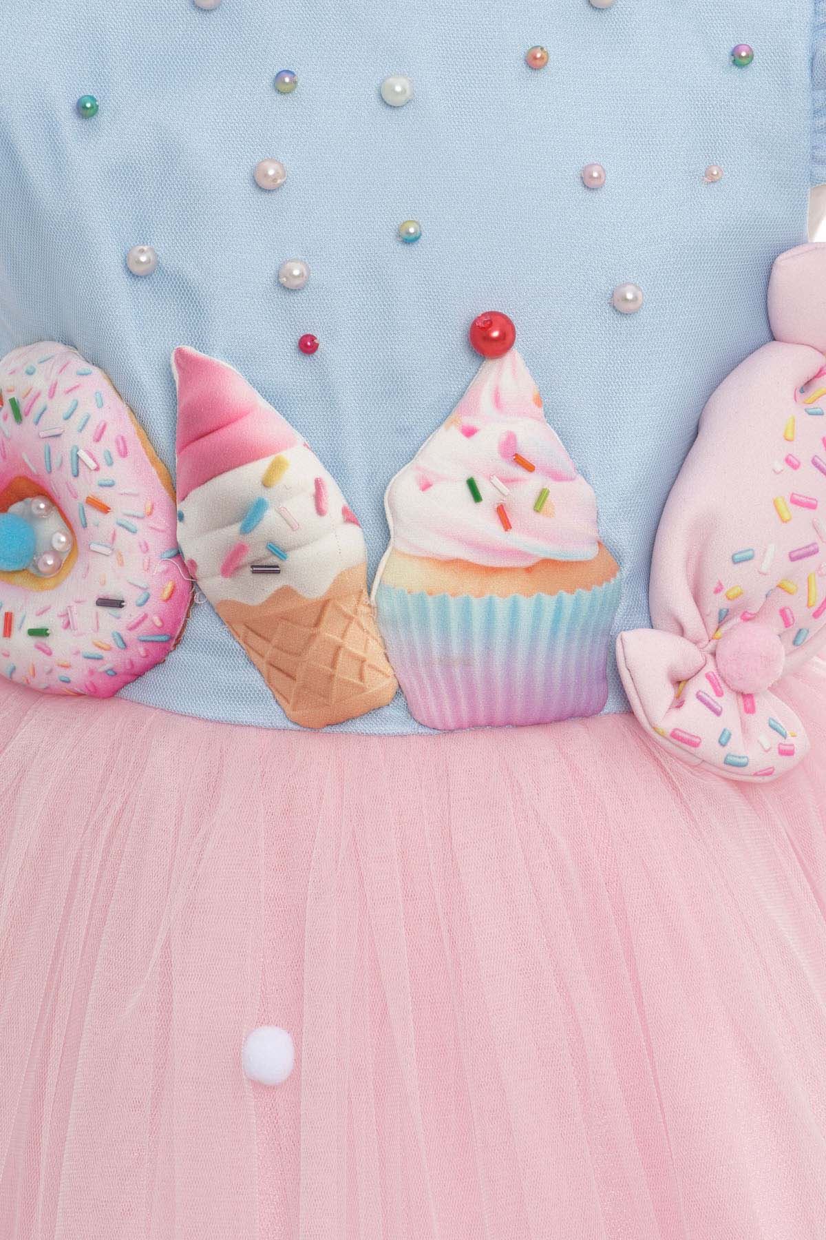 3-7 Yaş Pink Sugar Cream Kız Çocuk Elbise-Pembe