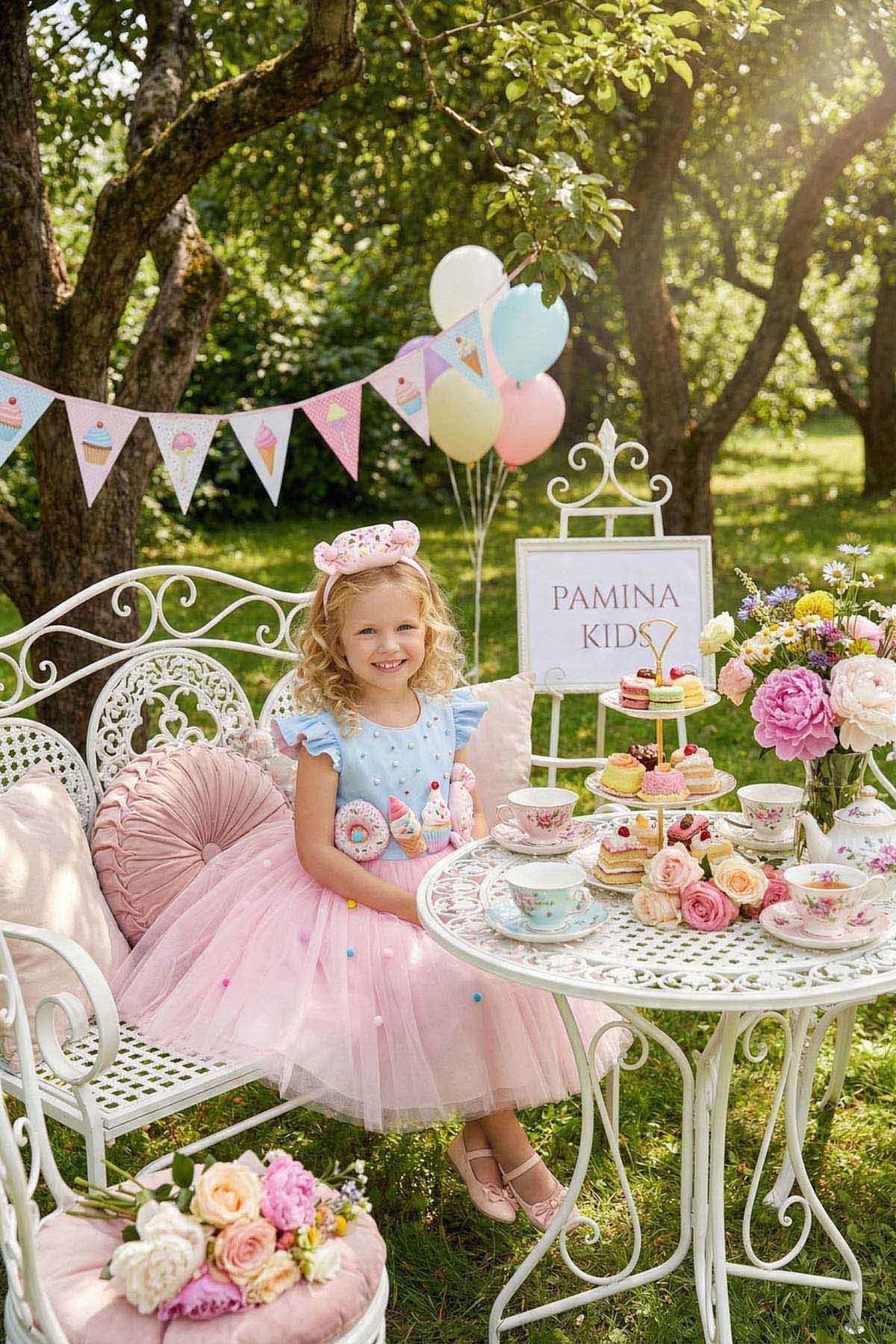 3-7 Yaş Pink Sugar Cream Kız Çocuk Elbise-Pembe