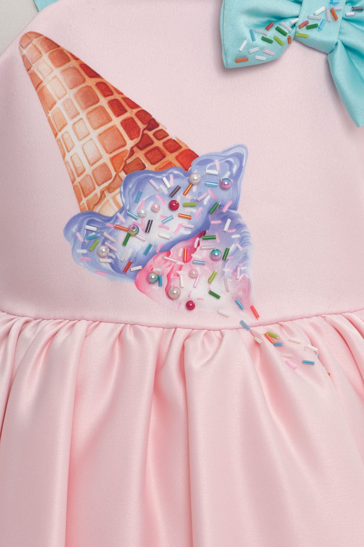3-7 Yaş Ice Cream Dress Kız Çocuk Elbise-Pembe