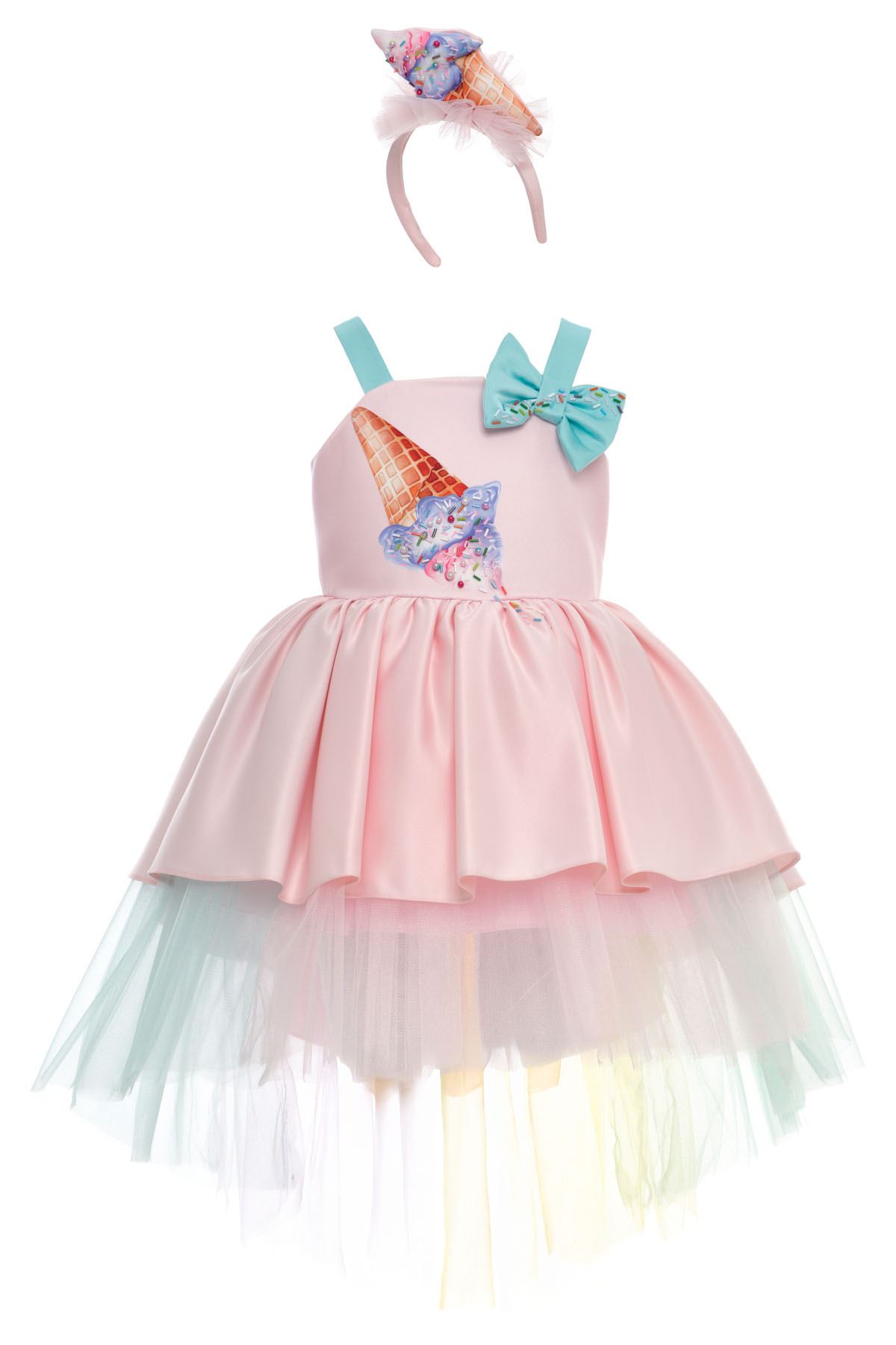 3-7 Yaş Ice Cream Dress Kız Çocuk Elbise-Pembe