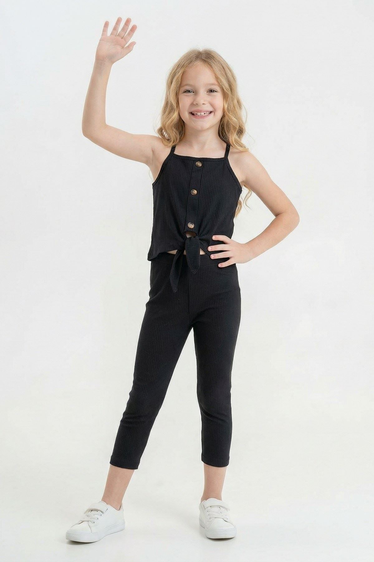 6-9 Yaş Sporlife Tennis Kız Çocuk Taytlı Takım -Siyah-