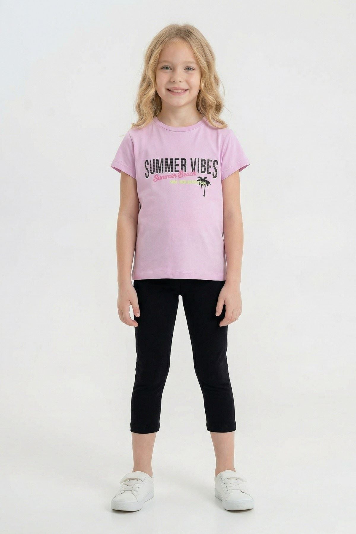6-9 Yaş Summer Vibes Kız Çocuk Takım-Lila