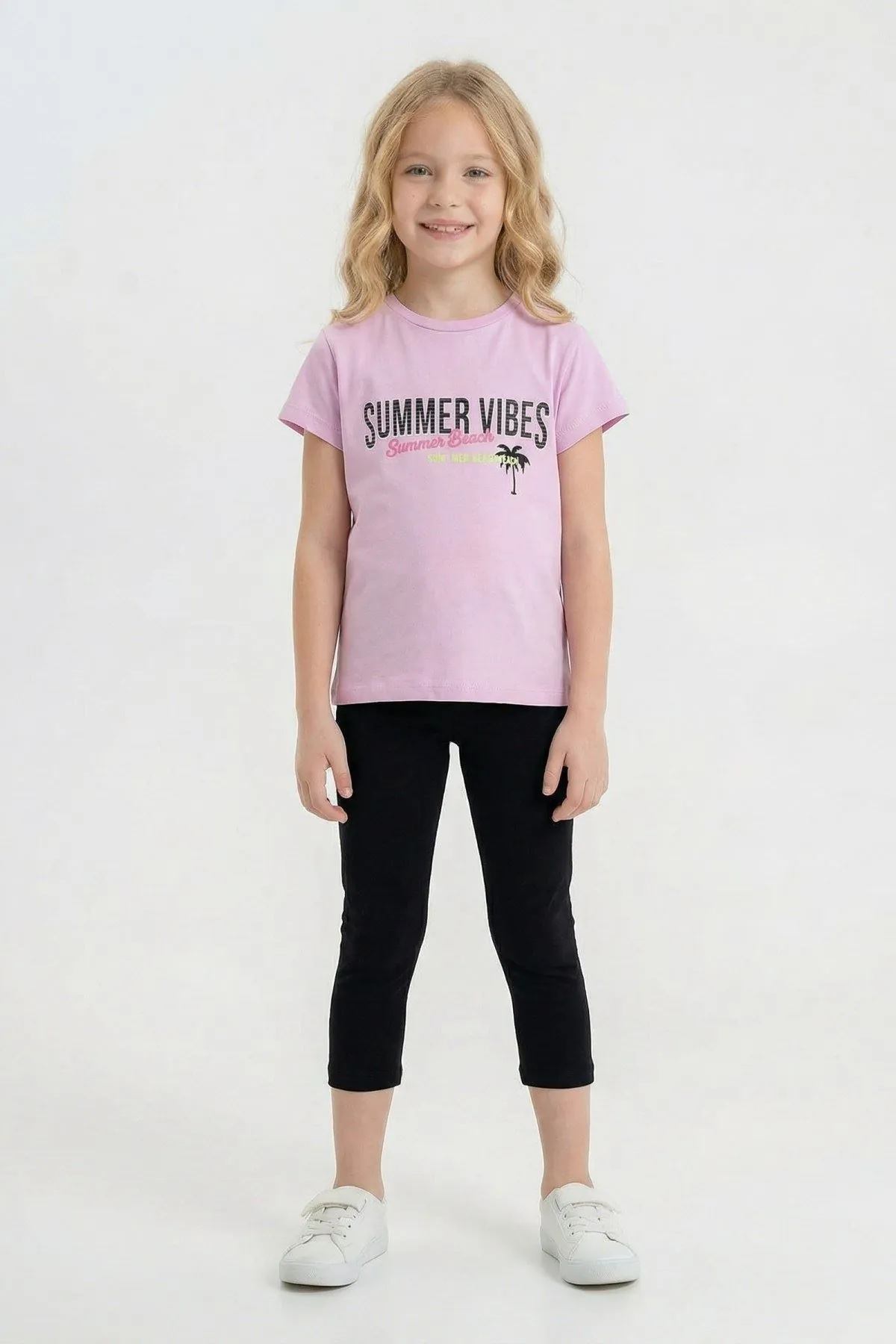 6-9 Yaş Summer Vibes Kız Çocuk Takım-Lila