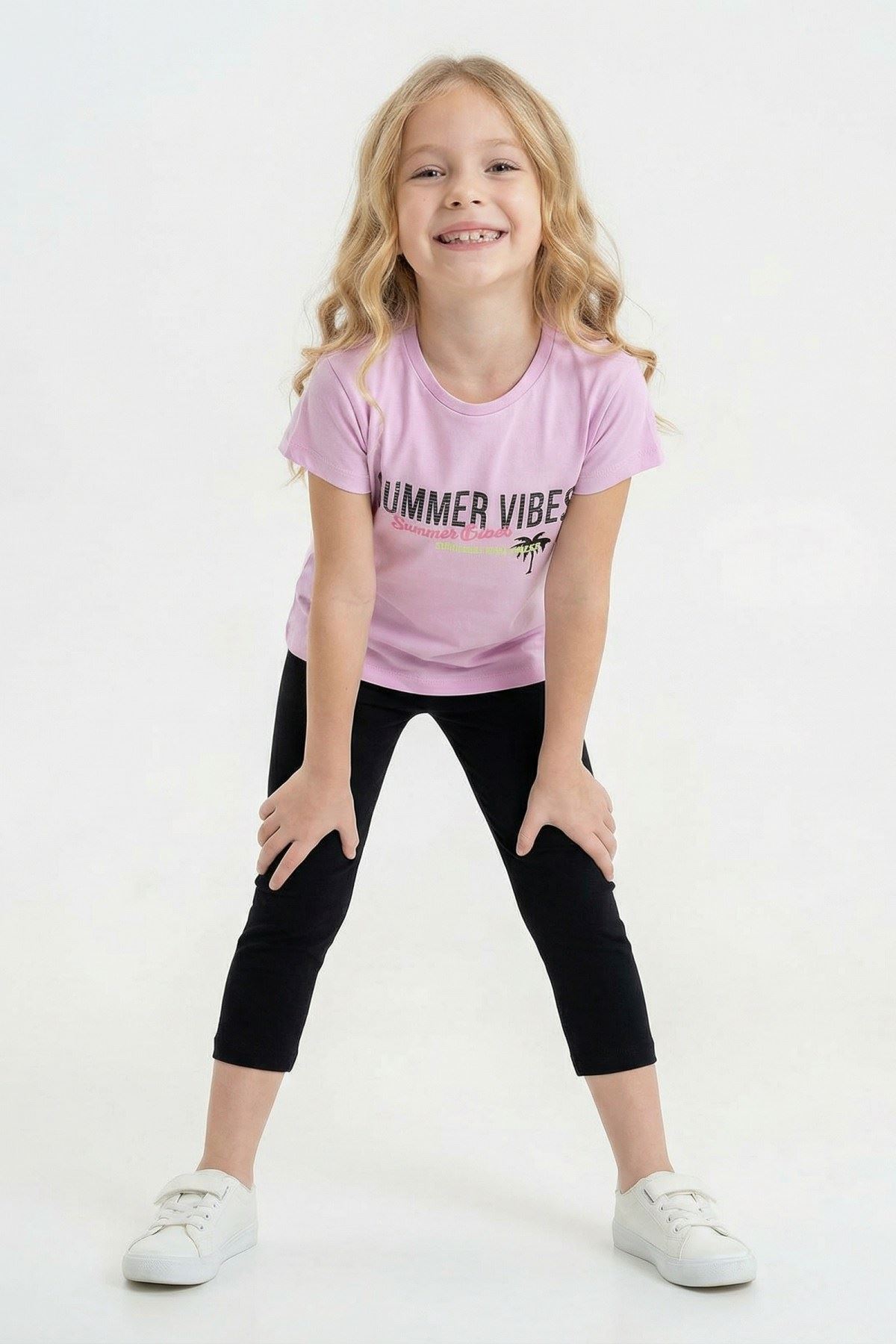 6-9 Yaş Summer Vibes Kız Çocuk Takım-Lila