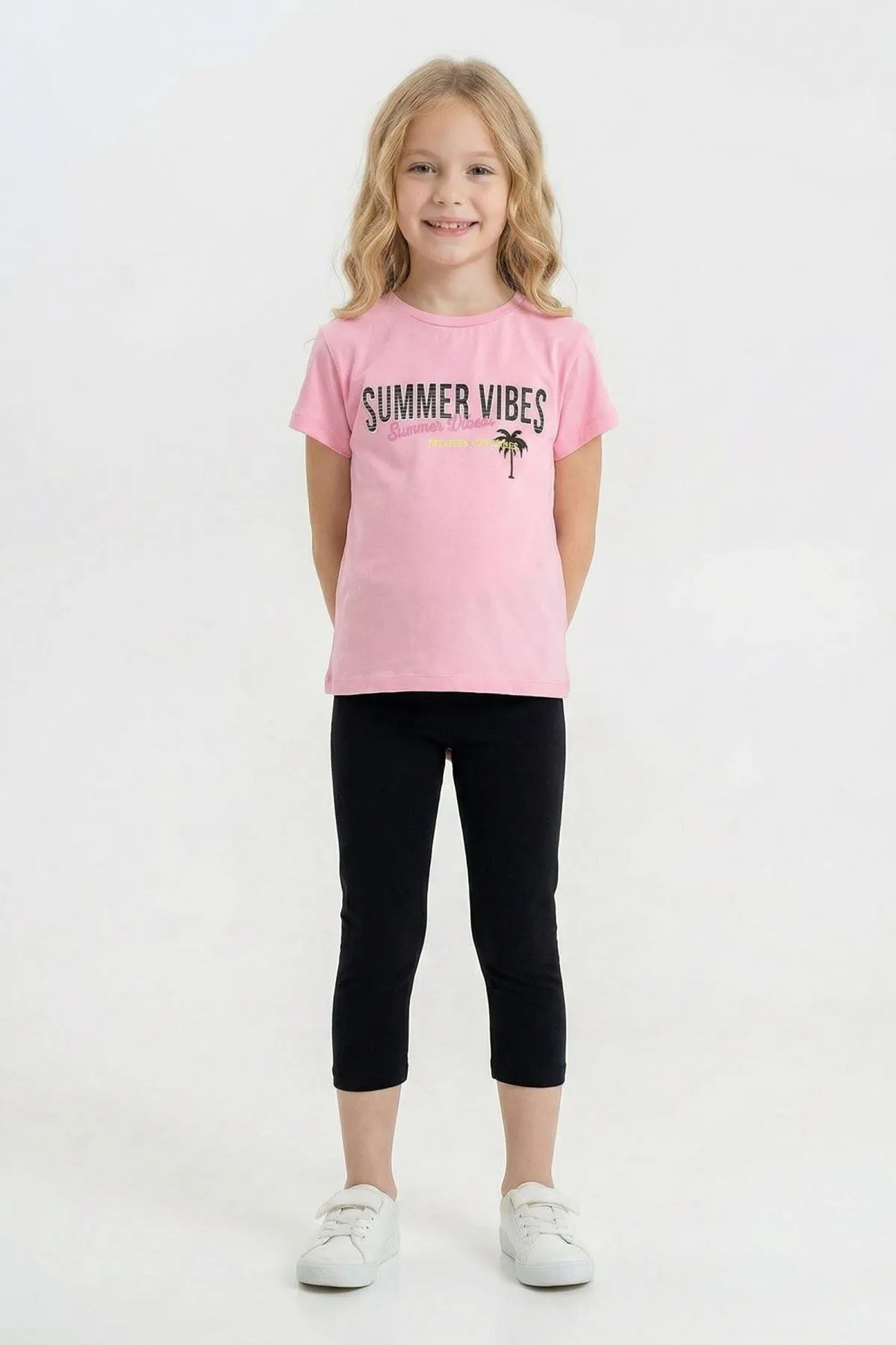 6-9 Yaş Summer Vibes Kız Çocuk Takım-Pembe