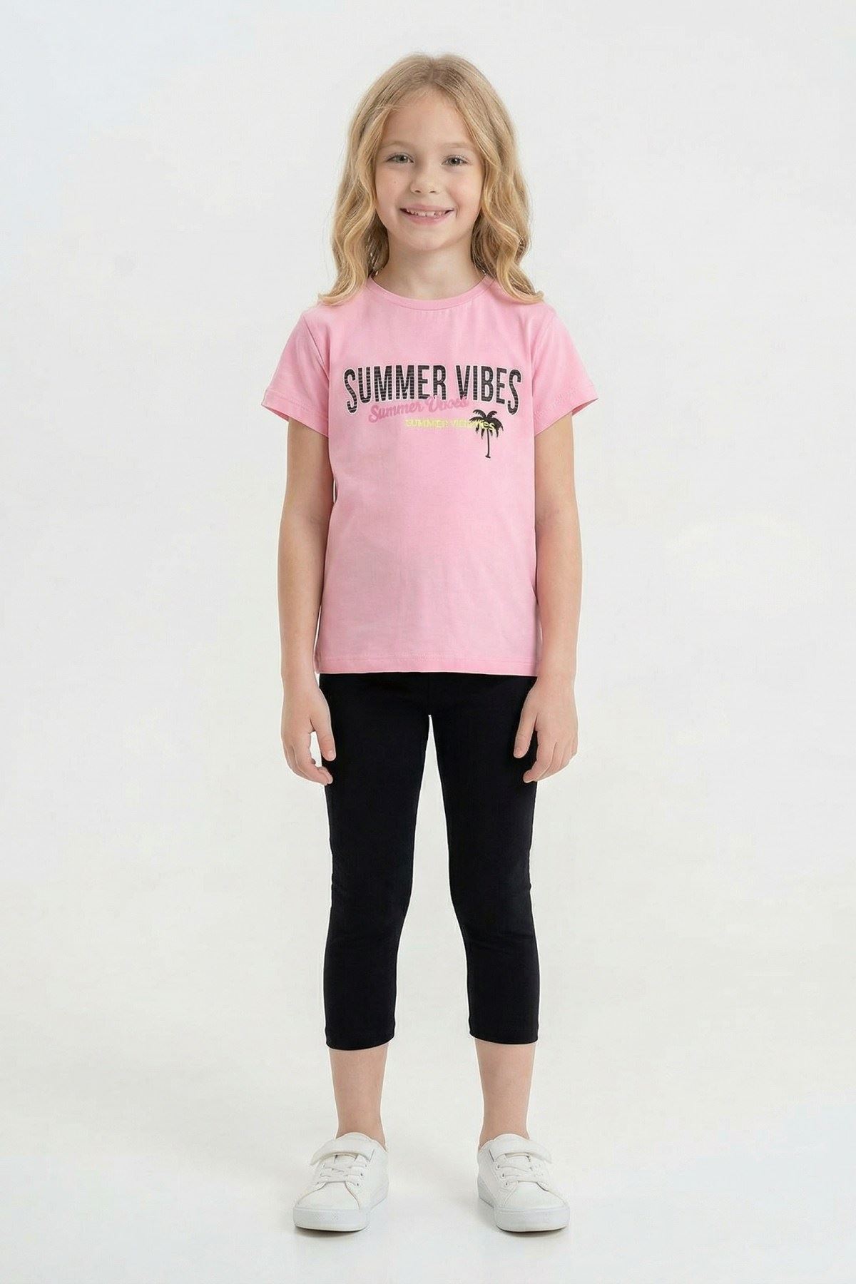 6-9 Yaş Summer Vibes Kız Çocuk Takım-Pembe