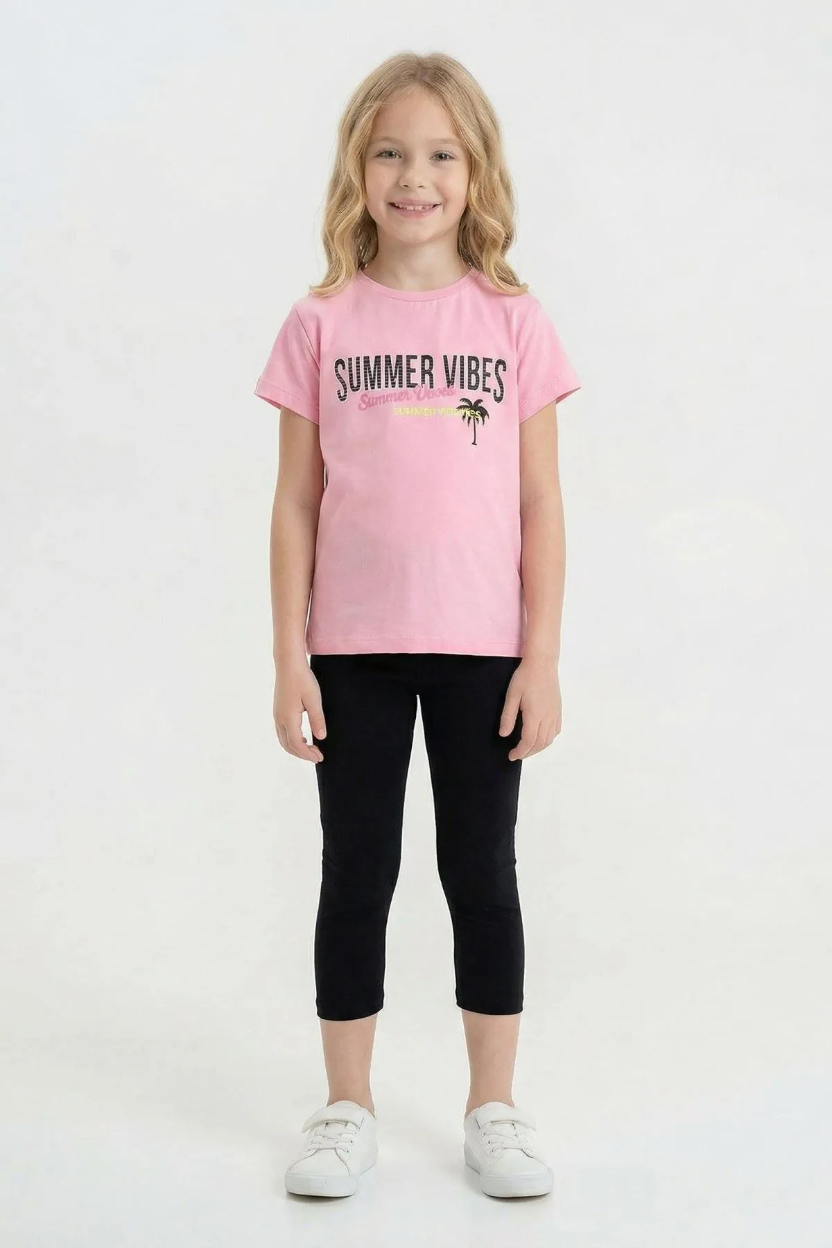 6-9 Yaş Summer Vibes Kız Çocuk Takım-Pembe