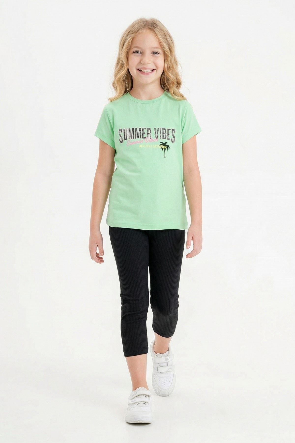 6-9 Yaş Summer Vibes Kız Çocuk Takım-Yeşil
