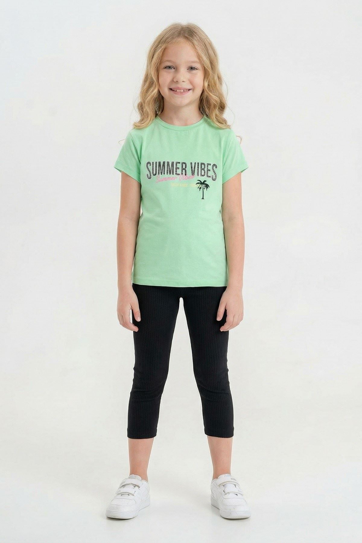 6-9 Yaş Summer Vibes Kız Çocuk Takım-Yeşil