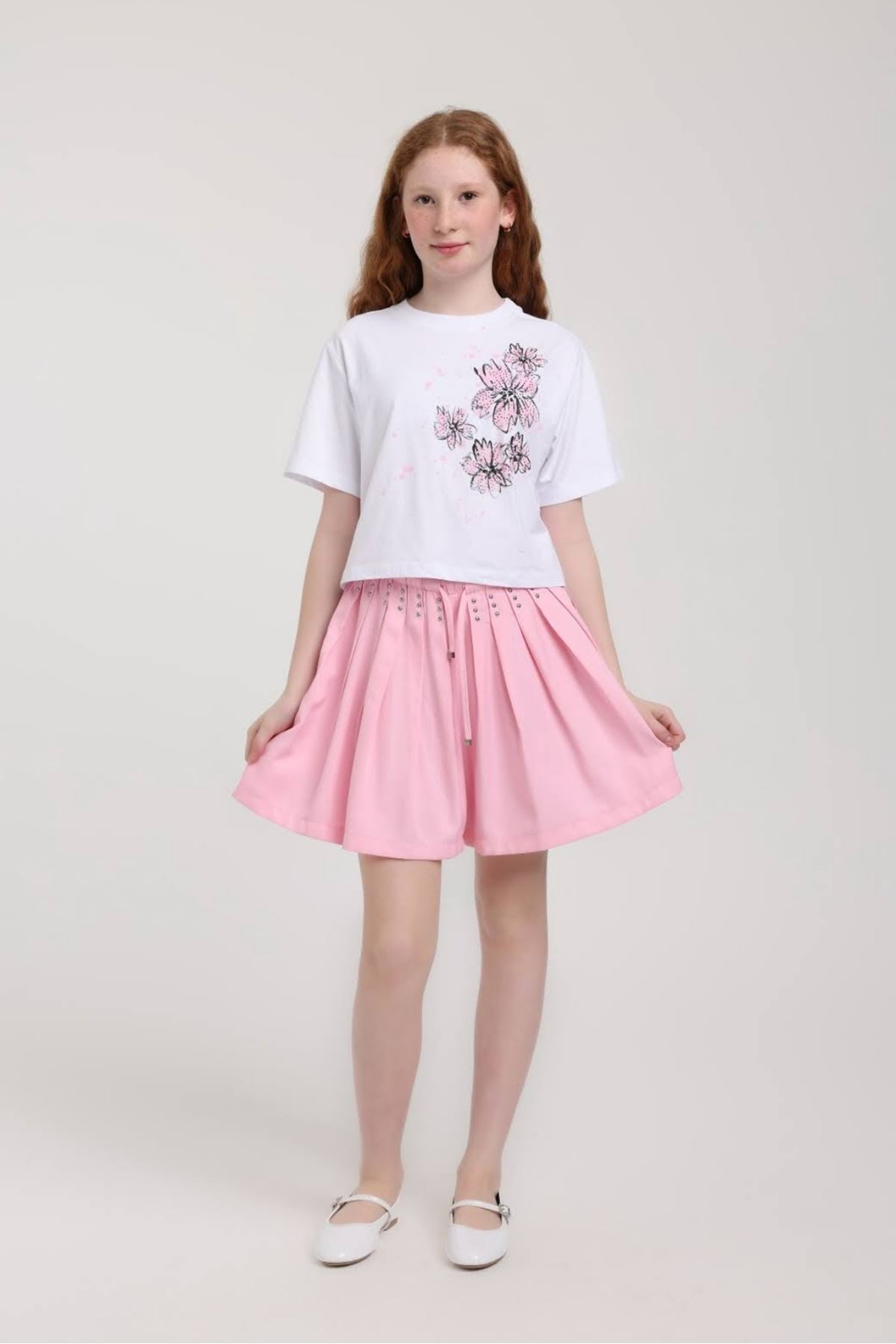 8-14 Yaş Happy Lane Kız Çocuk Takım-Ekru