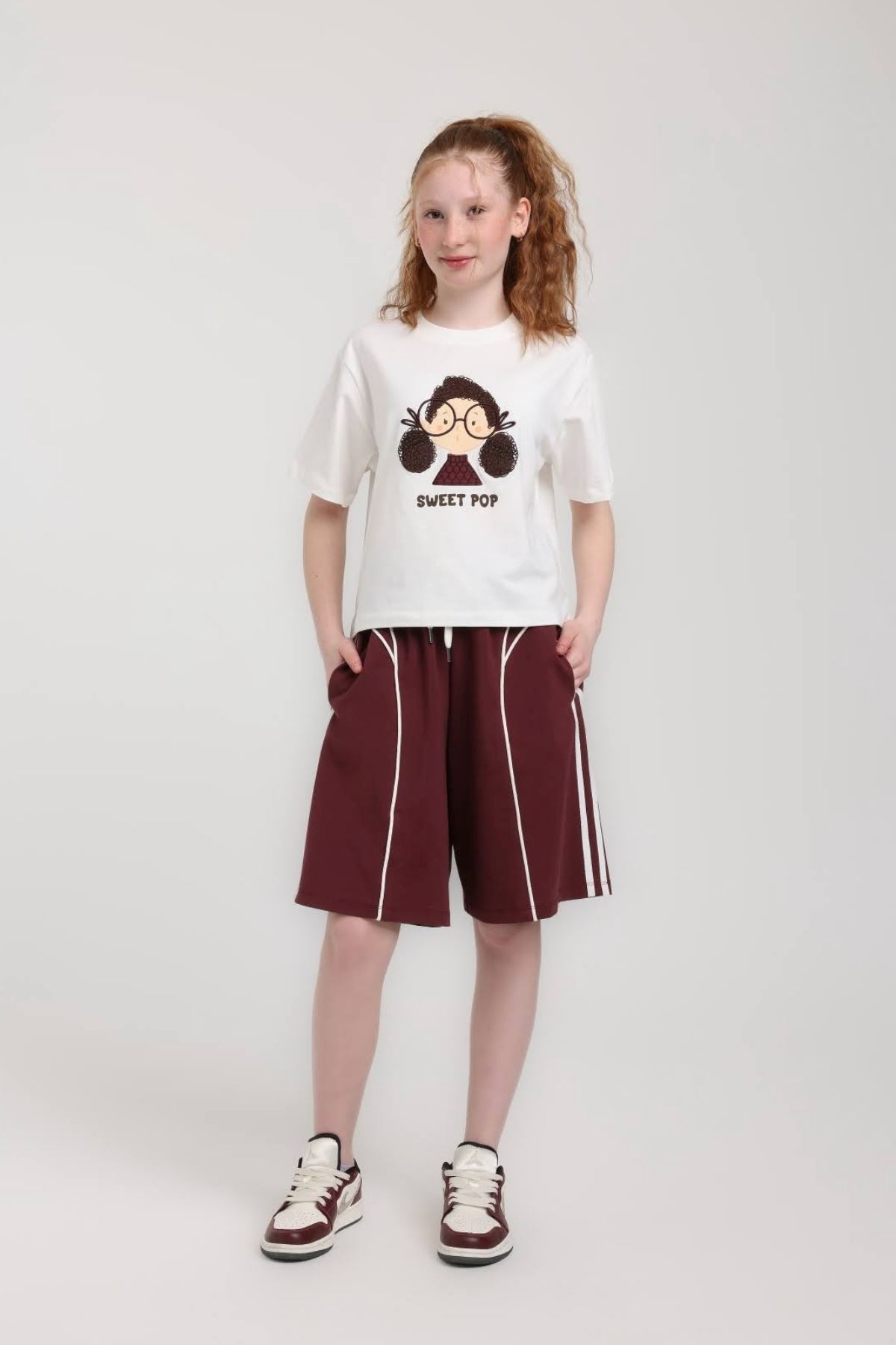 5-14 Yaş Sweet Pop Kız Çocuk Takım-Bordo