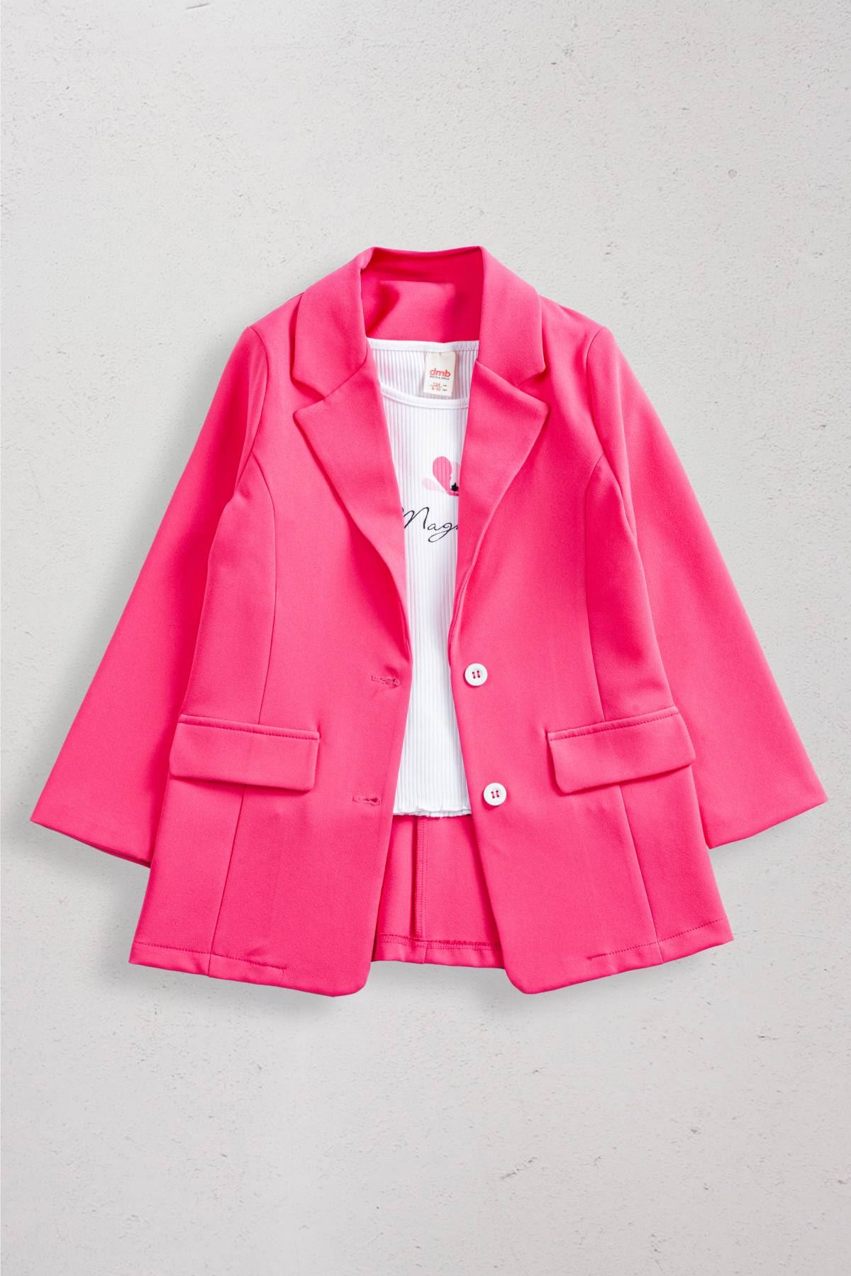 9-14 Yaş Magnolia Kız Çocuk Blazer Ceket-Fuşya