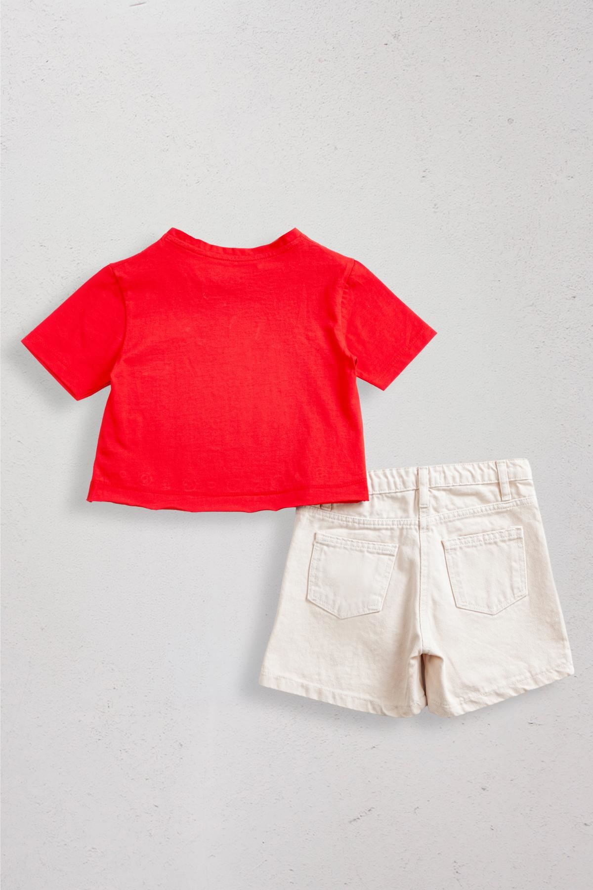 5-14 Yaş Love Story Kız Çocuk Şort Etekli Takım-Kırmızı