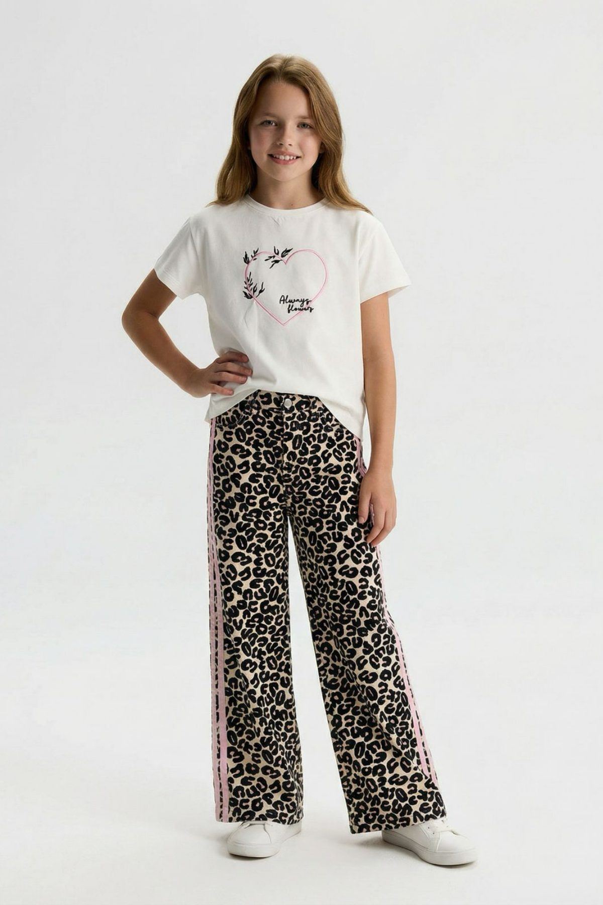 4-14 Yaş Lêona Luxery Pink Kız Çocuk Takım-Ekru