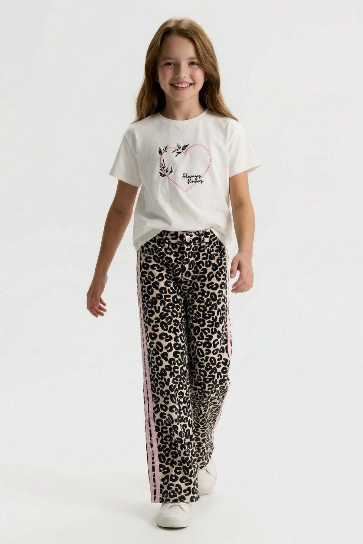 4-14 Yaş Lêona Luxery Pink Kız Çocuk Takım-Ekru