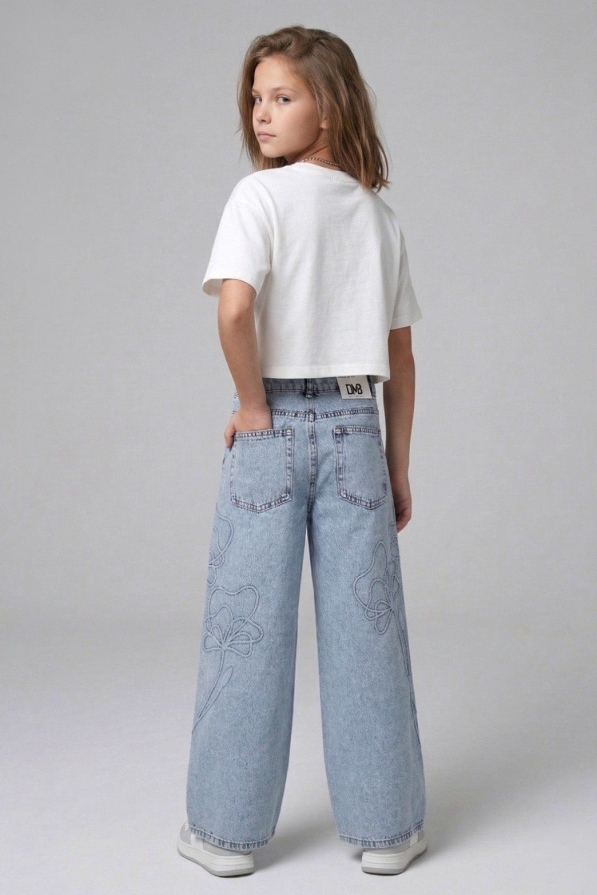 9-14 Yaş Mahra Flower Kız Çocuk Pantolon-Mavi