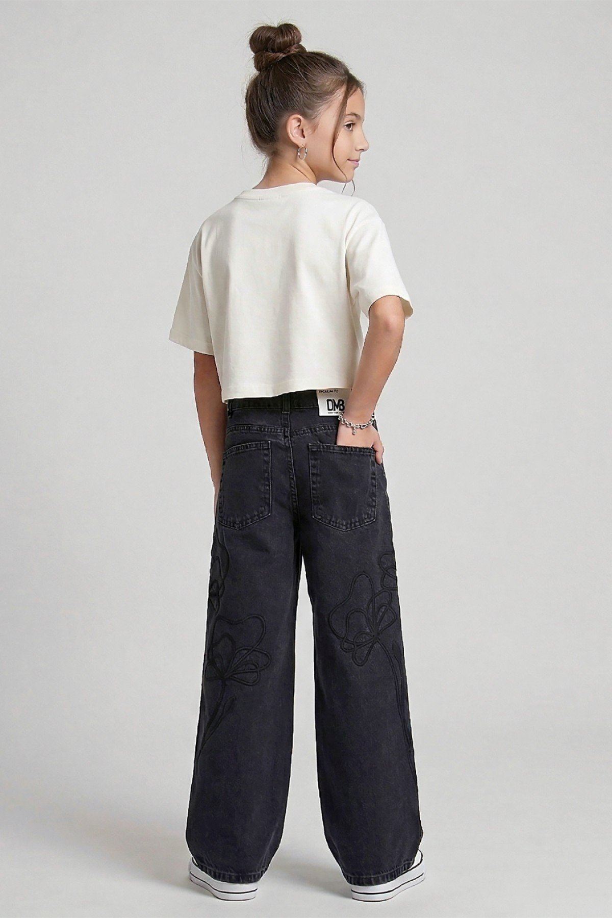 9-14 Yaş Mahra Flower Kız Çocuk Pantolon-Füme