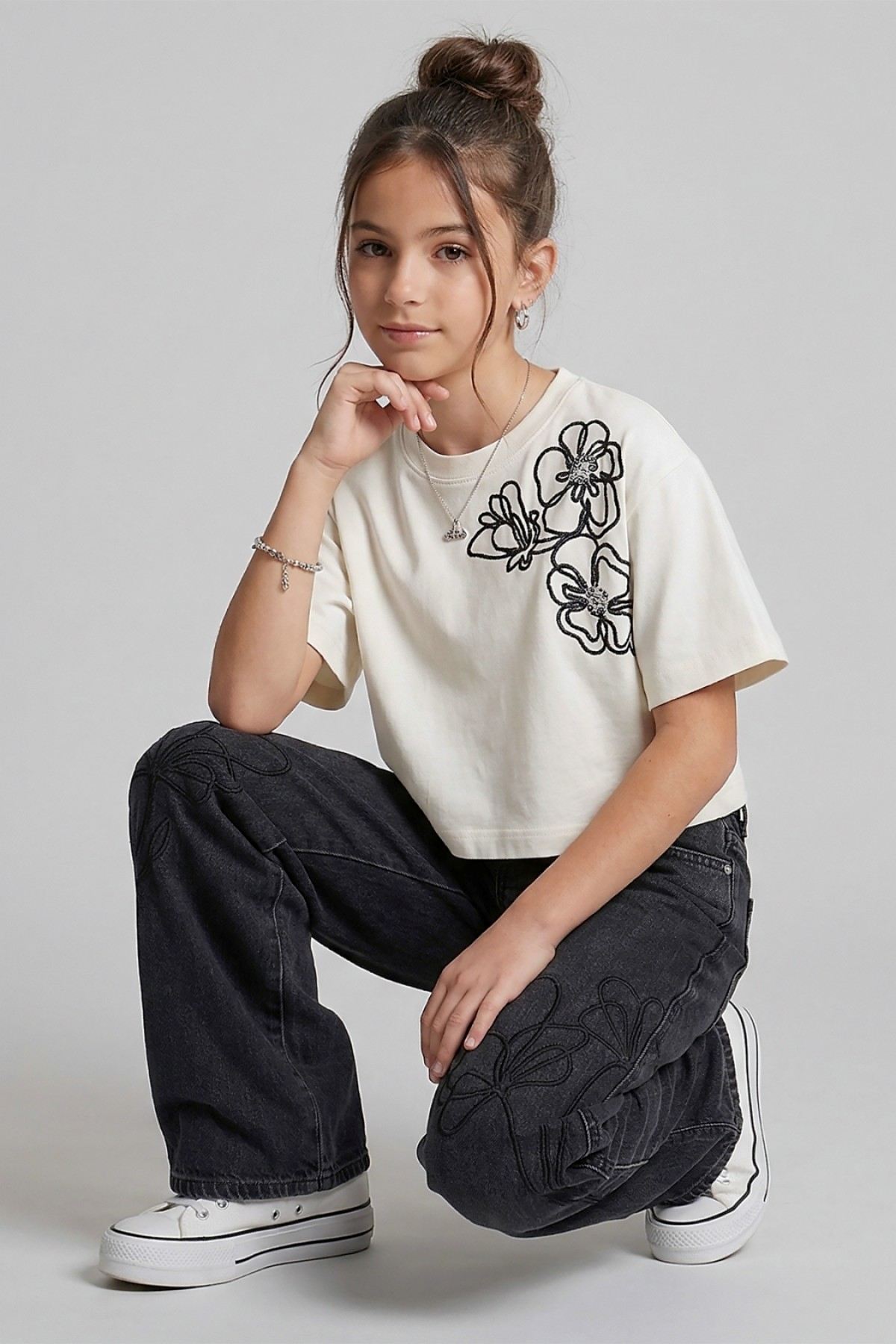 9-14 Yaş Mahra Flower Kız Çocuk Pantolon-Füme