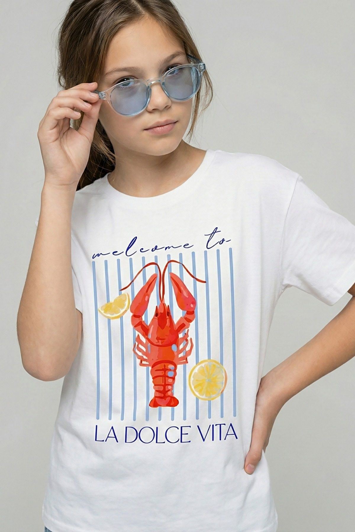 9-14 Yaş Dolce Vita Kız Çocuk T-Shırt-Mavi