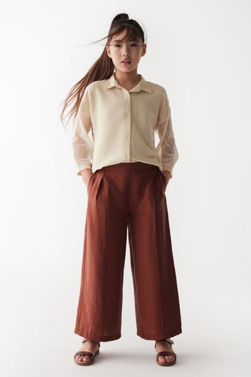 8-14 Yaş Terracotta Cotto Kız Çocuk Pantolonlu Takım -Krem-