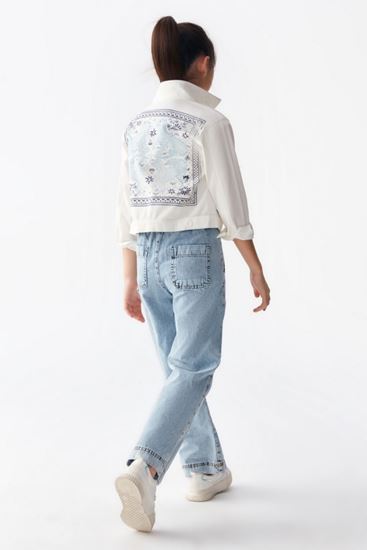 8-14 Yaş Barcelona Blue Kız Çocuk Tasarım Premium Ceket -Ekru-