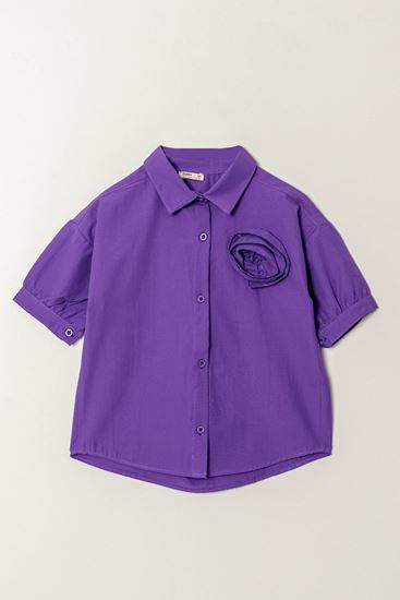 6-13 Yaş Nişantaşı Kız Çocuk Gömlek -Mor-