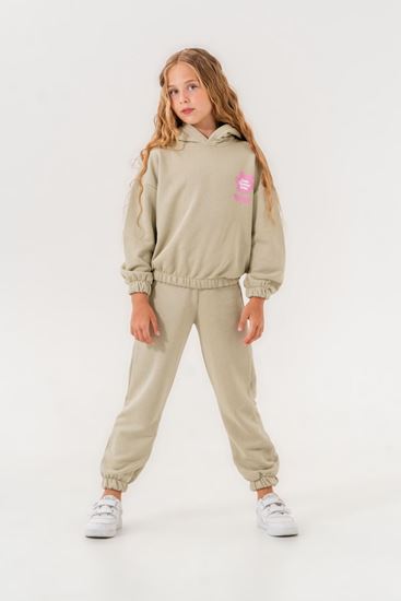 6-9 Yaş Pink Flower Kız Çocuk Eşofman Takım -Yeşil-