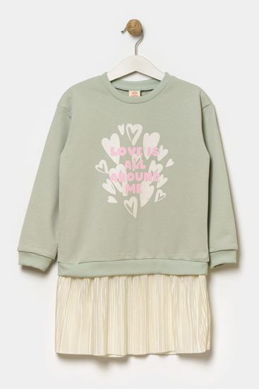 4-7 Yaş Around Love Kız Çocuk Sweat Elbise -Modern Yeşil-