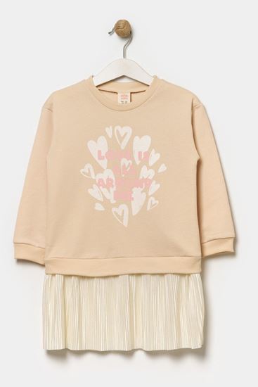 4-7 Yaş Around Love Kız Çocuk Sweat Elbise -Latte-