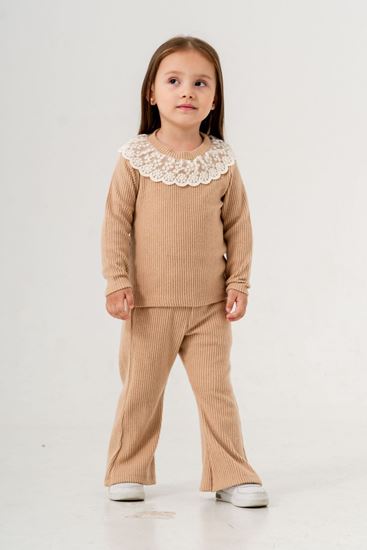 1-9 Yaş Firuze Cotto Lace Kız Çocuk Takım -Caramel-