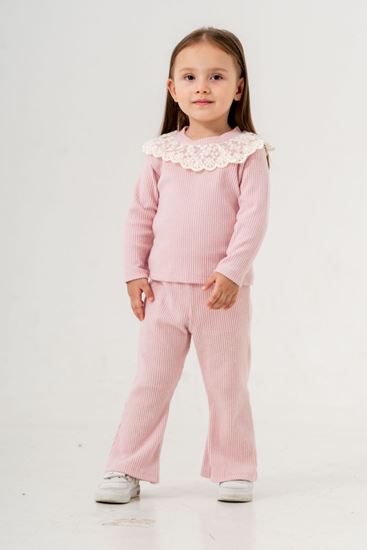 1-9 Yaş Firuze Cotto Lace Kız Çocuk Takım -Pembe-