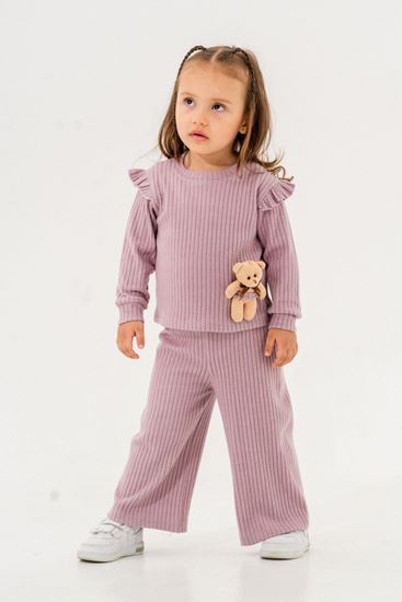 1-9 Yaş New Ayıcıklı Kız Çocuk Takım -Leylak-