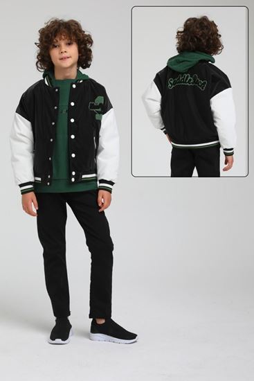 2-14 Yaş Face BRC Erkek Çocuk Bomber Mont Ceket -Siyah/Yeşil-