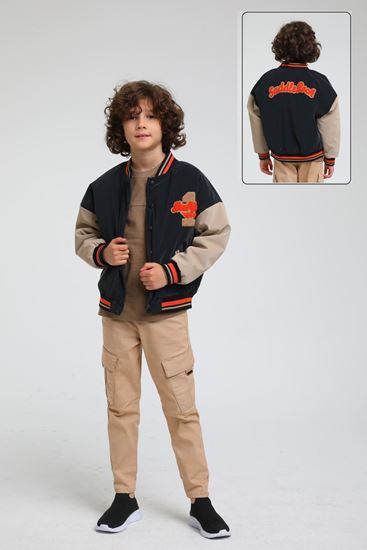 2-14 Yaş Face BRC Erkek Çocuk Bomber Mont Ceket -Siyah/Turuncu-