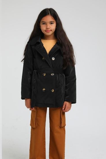 4-9 Yaş Stradivo Maçka Kız Çocuk Trençkot Mont -Siyah-