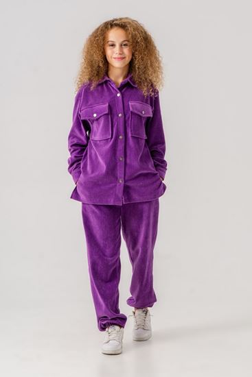 8-15 Yaş Premium Cool Velvet Kız Çocuk Takım -Mor-