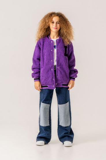 8-15 Yaş Lovobery Kız Çocuk Bomber Ceket/Hırka -Mor-