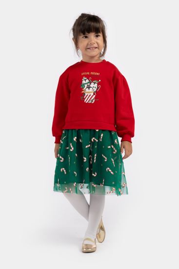 2-5 Yaş Happy New Year Kız Çocuk Sweat Elbise -Kırmızı-